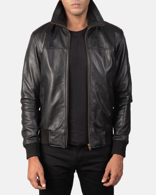 Sky Raptor Black Leather Bomber Jacket